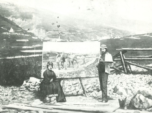 segantini e bice davanti alla prima versione dipinto aratura